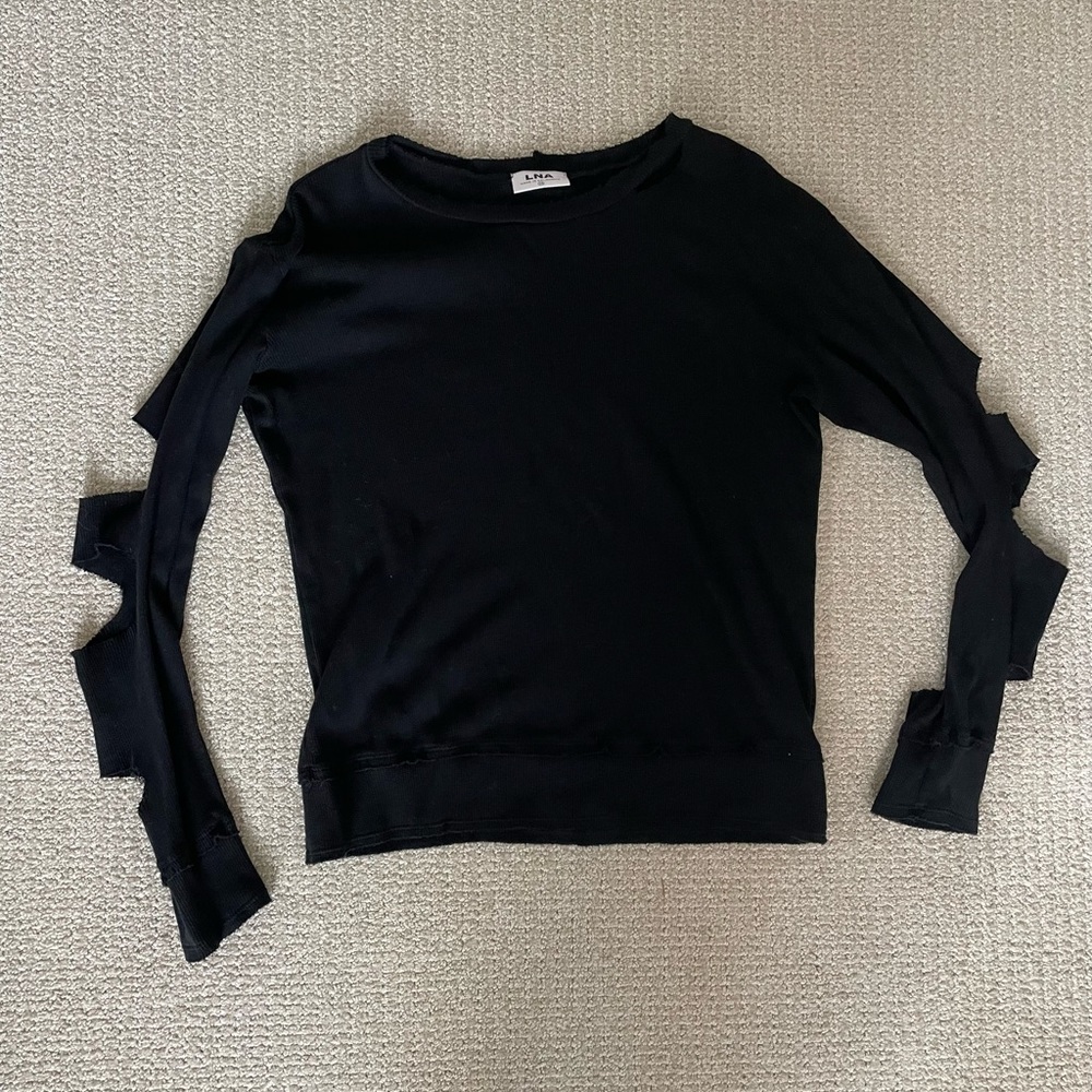 LNA distressed cotton rib long sleeve in black